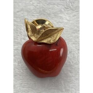 Vtg. Avon Gold Tone Red Apple Lapel Pin New York Teacher Tie Tack Hat Bag